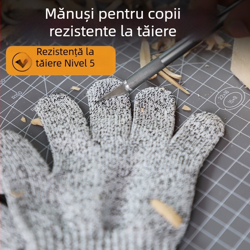 Mănuși anti-tăiere pentru copii, pentru sculptură în lemn, rezistente la abraziune, antiderapante, ușoare, protecție împotriva tăierii nivel 5, respirabile pentru băieți și fete