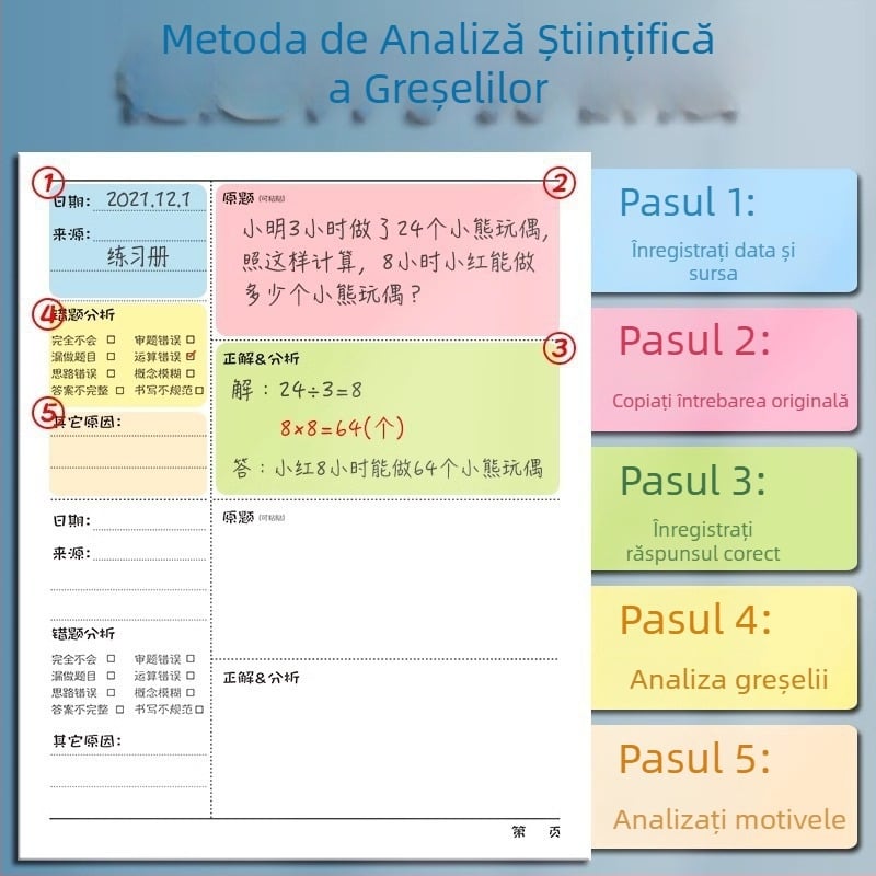 Carnet de corectare a greșelilor pentru chineză, matematică și engleză – caiet gros pentru elevi de la primar până la liceu