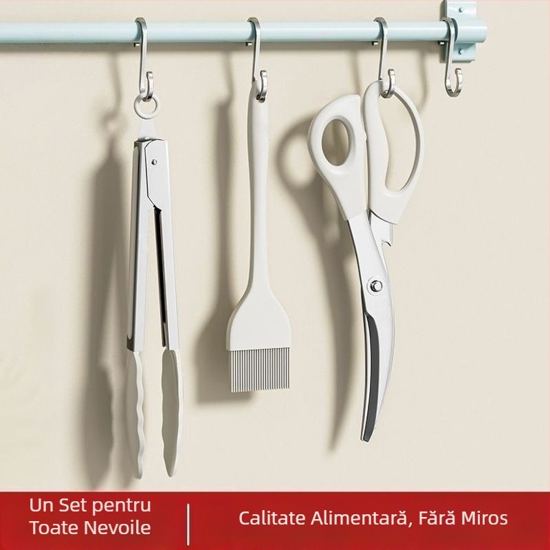 Set pentru grătar: clește din oțel inoxidabil, clips pentru alimente și pensulă de silicon pentru uns