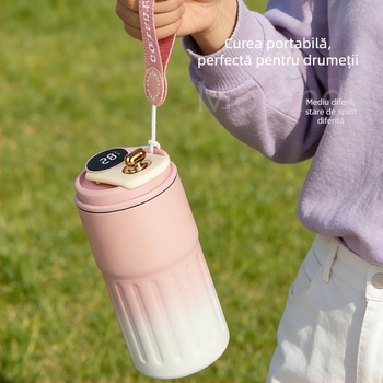Cană inteligentă de cafea din oțel inoxidabil 316, termos, curea cu bandă gradient, portabilă, unisex