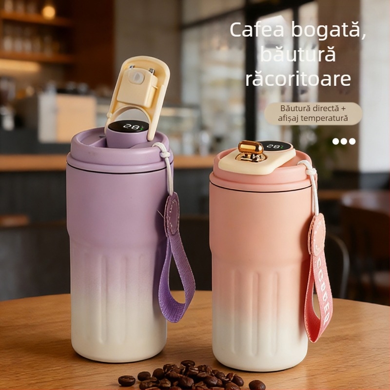 Cană inteligentă de cafea din oțel inoxidabil 316, termos, curea cu bandă gradient, portabilă, unisex
