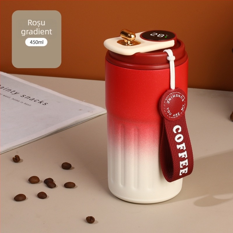 Cană inteligentă de cafea din oțel inoxidabil 316, termos, curea cu bandă gradient, portabilă, unisex