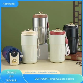 Ceșcă cu afișaj inteligent al temperaturii, din oțel inoxidabil 304, termos izolat, cu mâner de sfoară, portabilă pentru exterior, cadou de afaceri premium