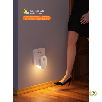 Lampă nocturnă cu senzor de mișcare, la priză, pentru scări, holuri și coridoare