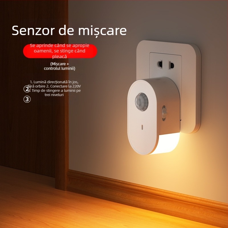 Lampă nocturnă cu senzor de mișcare, la priză, pentru scări, holuri și coridoare