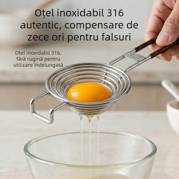 Separator de albuș din oțel inoxidabil 316, cu mâner lung, separă albușul de gălbenuș, strecurătoare pentru oală fierbinte