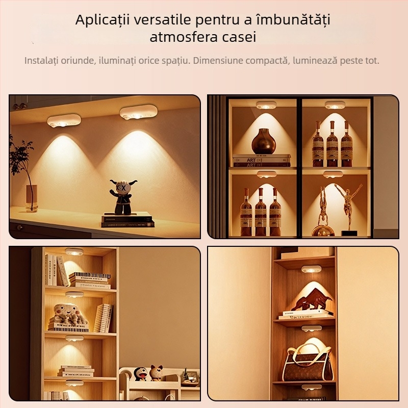 Lumină LED pentru dulap cu senzor, baterie reîncărcabilă, formă de ochi de pisică, fără cabluri, iluminare decorativă pentru vitrină de vin, iluminare cu senzor de mișcare