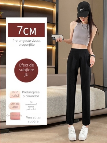 Pantaloni harém pentru femei, poliester, textură Ice Silk, croială lejeră, talie înaltă, cropped, casual