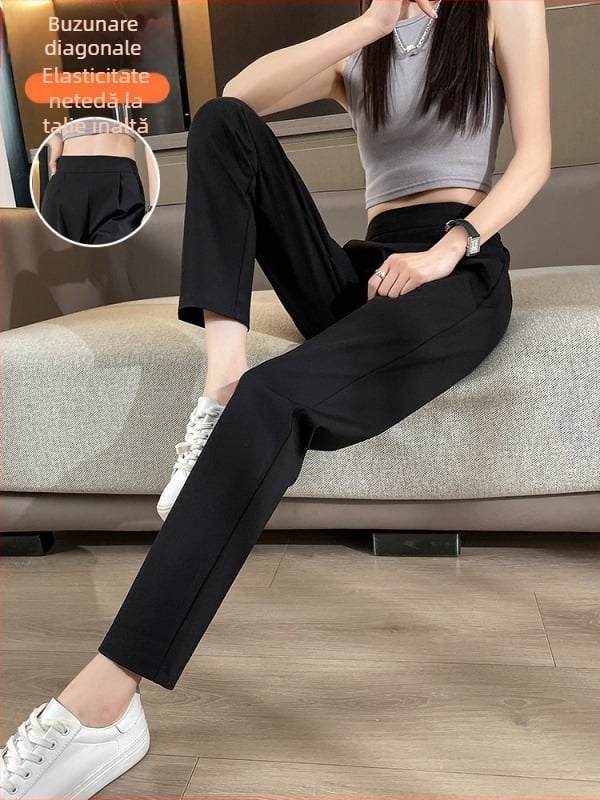 Pantaloni harém pentru femei, poliester, textură Ice Silk, croială lejeră, talie înaltă, cropped, casual