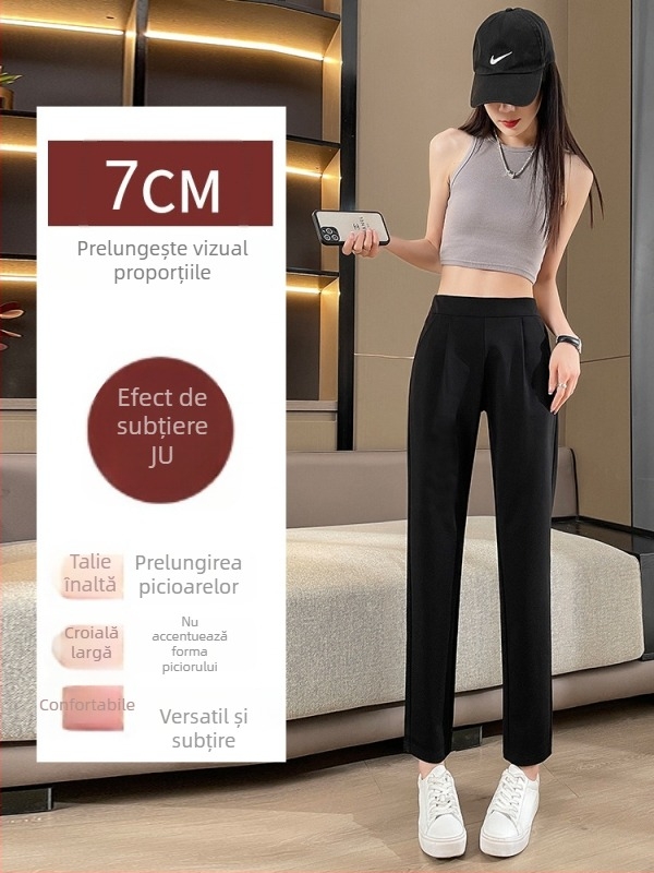 Pantaloni harém pentru femei, poliester, textură Ice Silk, croială lejeră, talie înaltă, cropped, casual