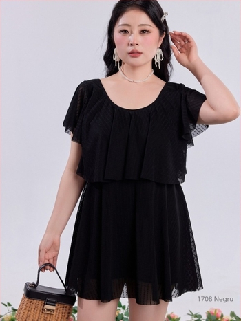 Costum de baie întreg pentru femei, mărime mare, cu fustă, acoperă burta, subțiază silueta, modest, croială lejeră