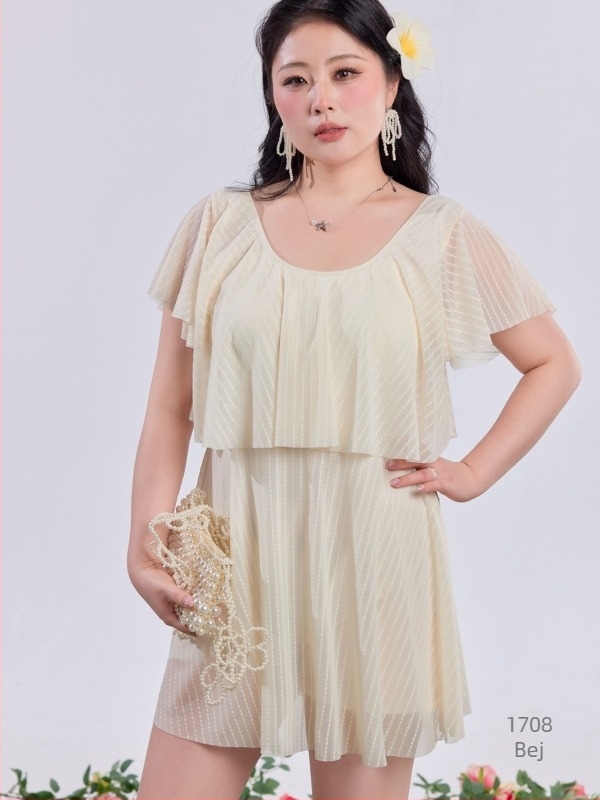 Costum de baie întreg pentru femei, mărime mare, cu fustă, acoperă burta, subțiază silueta, modest, croială lejeră
