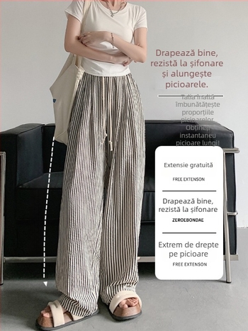 Pantaloni largi eleganți pentru femei cu dungi alb-negru, talie înaltă, croială dreaptă, casual, primăvară-vară-toamnă 2025