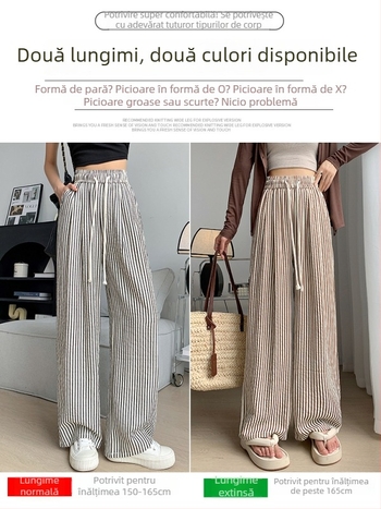 Pantaloni largi eleganți pentru femei cu dungi alb-negru, talie înaltă, croială dreaptă, casual, primăvară-vară-toamnă 2025