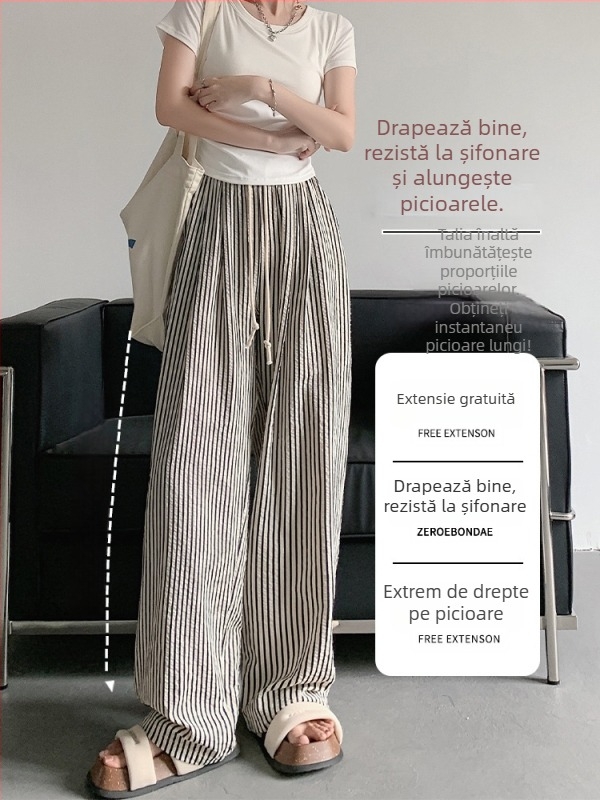 Pantaloni largi eleganți pentru femei cu dungi alb-negru, talie înaltă, croială dreaptă, casual, primăvară-vară-toamnă 2025