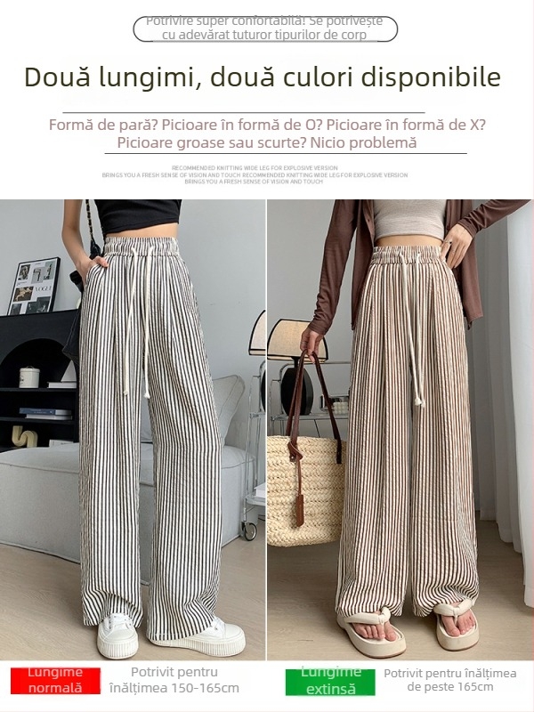 Pantaloni largi eleganți pentru femei cu dungi alb-negru, talie înaltă, croială dreaptă, casual, primăvară-vară-toamnă 2025