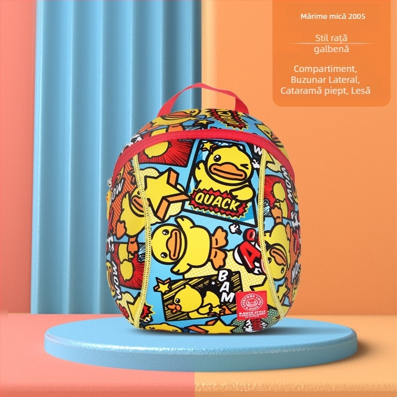 Rucsac pentru copii mici cu rață galbenă, design desen animat, cu lesă de siguranță anti-pierdere