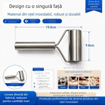 Rulou de aluat din oțel inoxidabil, cu două capete, pentru întinderea rapidă a foilor de gyoza și chifle, rolă manuală de aluat