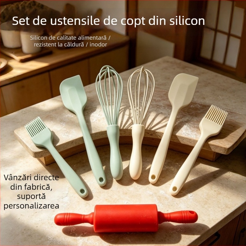 Rola mică din silicon pentru aluat, set PP de panificație, tel de ouă, spatulă, pensulă de ulei, unealtă de întins aluatul pentru uz casnic – pentru prăjituri și mâncare pentru bebeluși