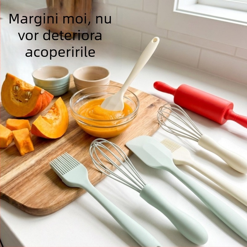 Rola mică din silicon pentru aluat, set PP de panificație, tel de ouă, spatulă, pensulă de ulei, unealtă de întins aluatul pentru uz casnic – pentru prăjituri și mâncare pentru bebeluși