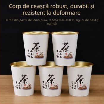 Cupe de hârtie cu folie de aur, de unică folosință, pentru băuturi calde, foarte groase; cafea, lapte de soia și ceai; uz casnic și comercial; 201-300 ml; hârtie laminată; etanșe; protecție împotriva arsurilor; imprimare logo disponibil