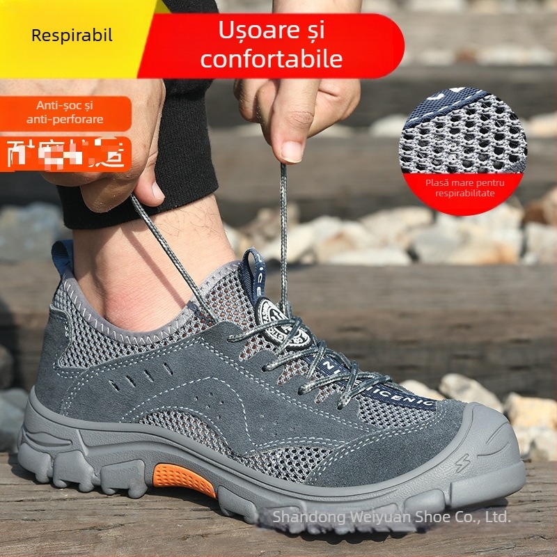 Pantofi de protecție pentru lucru, respirabili Fly-knit, pentru toate anotimpurile, anti-perforație și anti-șoc, ușori și confortabili, încălțăminte de siguranță pentru bărbați