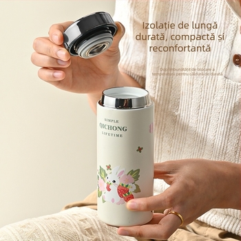 Ceașă izolată compactă, minimalistă, cu interior ceramic și carcasă din oțel inoxidabil 304, compactă și portabilă.
