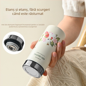 Ceașă izolată compactă, minimalistă, cu interior ceramic și carcasă din oțel inoxidabil 304, compactă și portabilă.