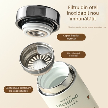Ceașă izolată compactă, minimalistă, cu interior ceramic și carcasă din oțel inoxidabil 304, compactă și portabilă.