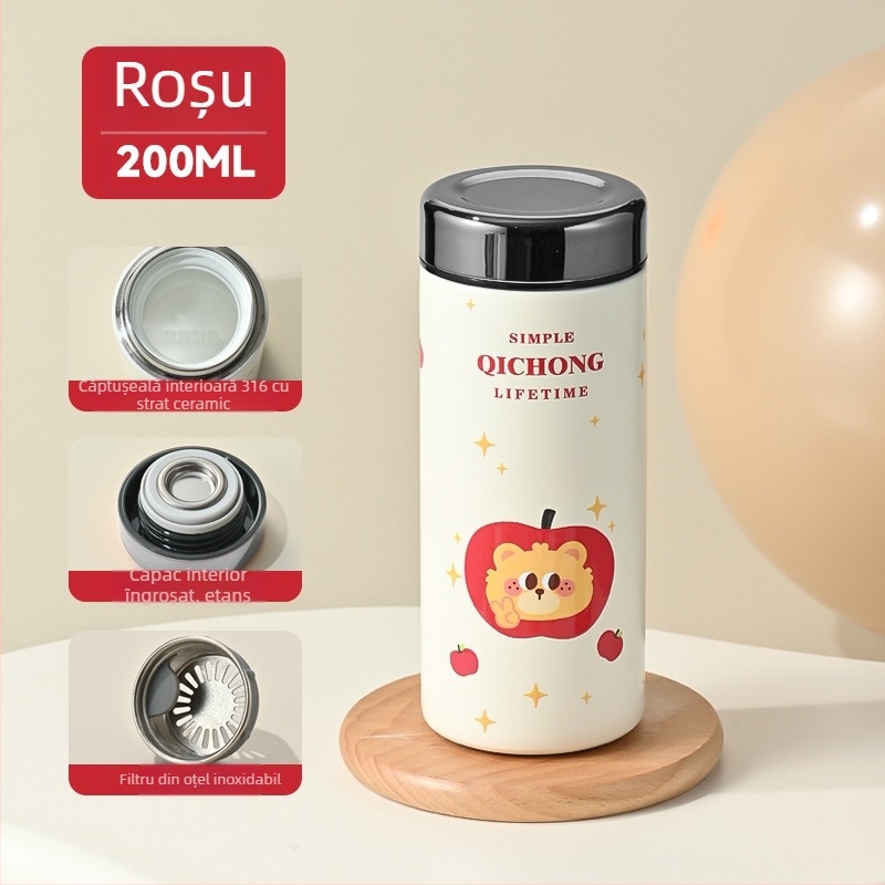 Ceașă izolată compactă, minimalistă, cu interior ceramic și carcasă din oțel inoxidabil 304, compactă și portabilă.
