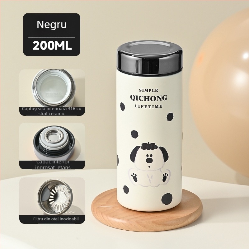 Ceașă izolată compactă, minimalistă, cu interior ceramic și carcasă din oțel inoxidabil 304, compactă și portabilă.