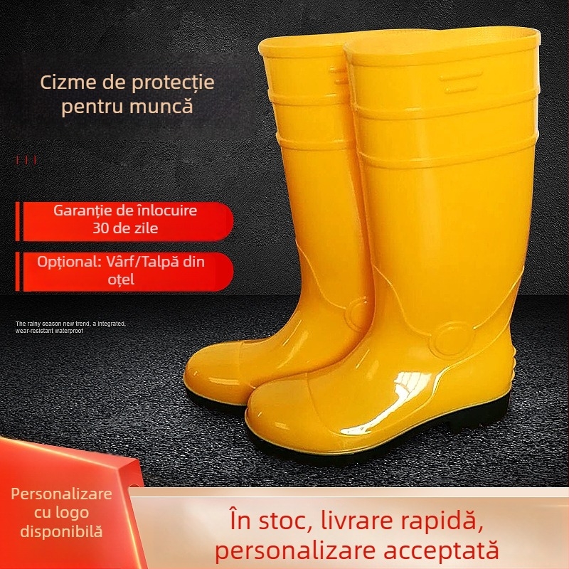 Ghete de ploaie din PVC cu talpă metalică, înalte, unisex, antiderapante, rezistente la uzură pentru șantier