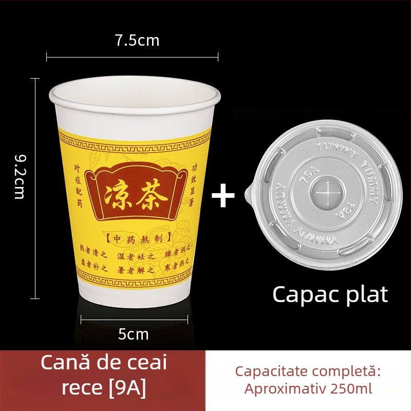 12A 350ml pahar de hârtie de unică folosință pentru ceai de plante, îngroșat, cu capac, capacitate mare