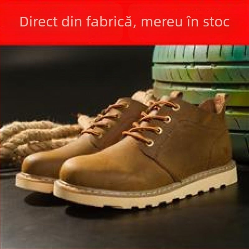 Ghete Martin pentru bărbați, toamnă-iarnă, din piele de vită în două straturi, șireturi, partea superioară din piele, talpă din cauciuc, stil vintage