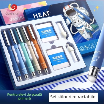 Stilou ștergător pentru elevi din clasa a treia, cu rezervor de cerneală înlocuibil, vârf din oțel inoxidabil, corp metalic