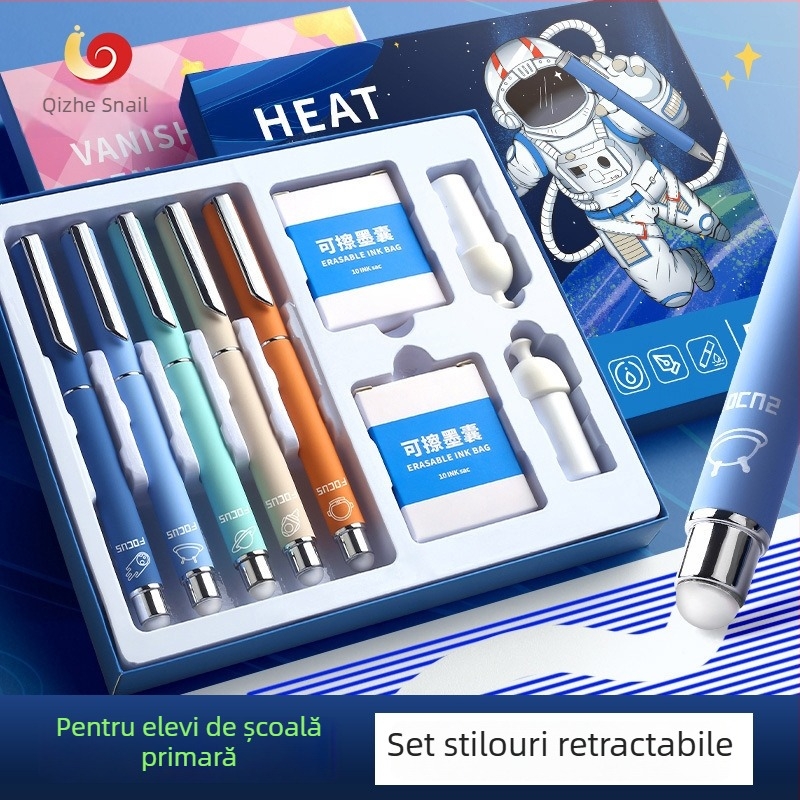 Stilou ștergător pentru elevi din clasa a treia, cu rezervor de cerneală înlocuibil, vârf din oțel inoxidabil, corp metalic