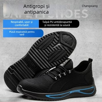 Pantofi de protecție pentru muncă, cu protecție anti-șoc și anti-perforație, exterior respirabil din plasă, talpă antiderapantă și rezistentă la uzură