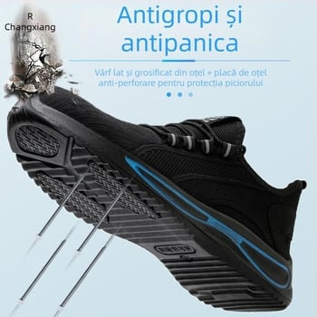 Pantofi de protecție pentru muncă, cu protecție anti-șoc și anti-perforație, exterior respirabil din plasă, talpă antiderapantă și rezistentă la uzură