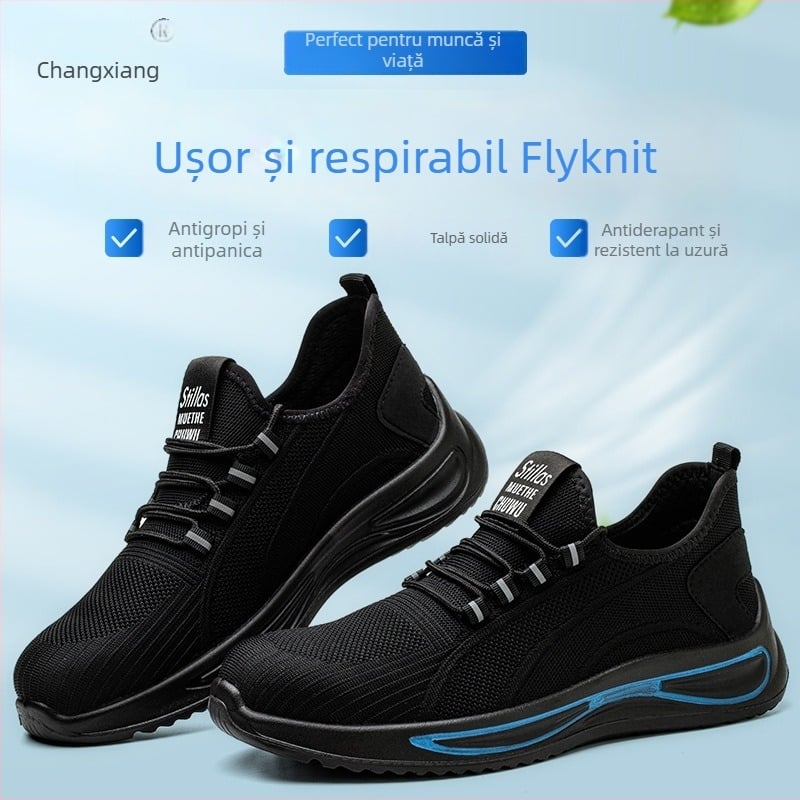 Pantofi de protecție pentru muncă, cu protecție anti-șoc și anti-perforație, exterior respirabil din plasă, talpă antiderapantă și rezistentă la uzură