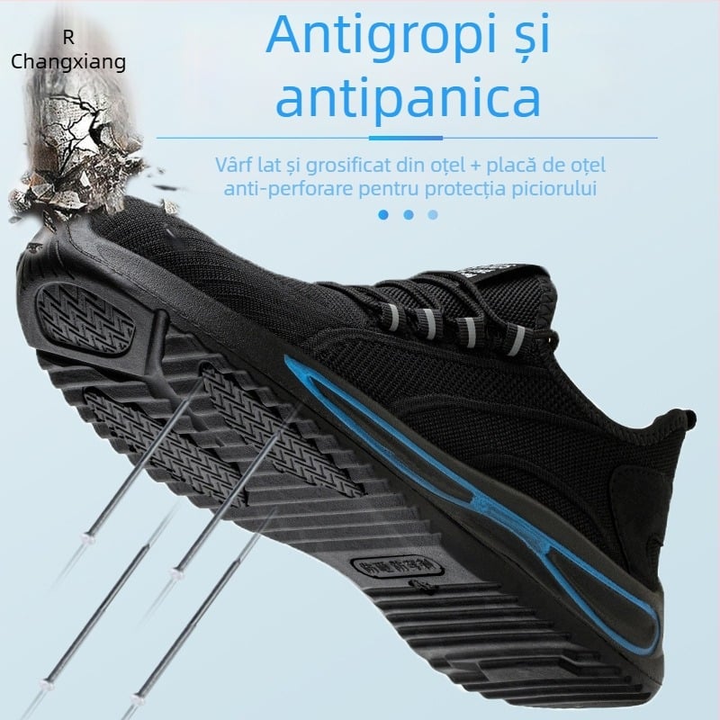 Pantofi de protecție pentru muncă, cu protecție anti-șoc și anti-perforație, exterior respirabil din plasă, talpă antiderapantă și rezistentă la uzură