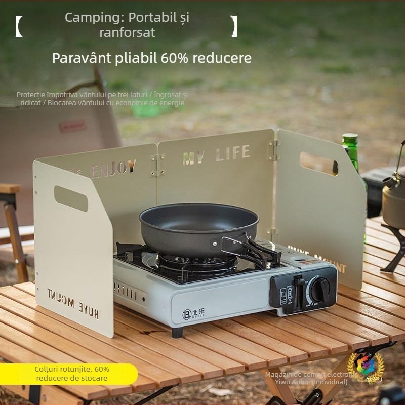 Ecran anti vânt pentru grătar exterior, paravan pliabil pentru aragaz camping cu gaz, panou anti-vânt îngroșat