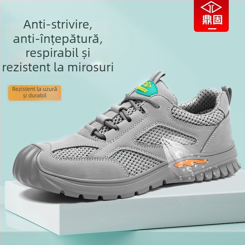Ding Gu Încălțăminte de protecție pentru muncă – pentru bărbați, antișoc și anti-perforație, ușoare, cu vârf din oțel, respirabile vara