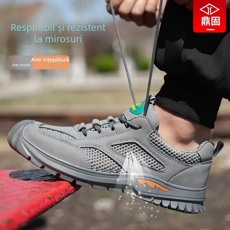 Ding Gu Încălțăminte de protecție pentru muncă – pentru bărbați, antișoc și anti-perforație, ușoare, cu vârf din oțel, respirabile vara