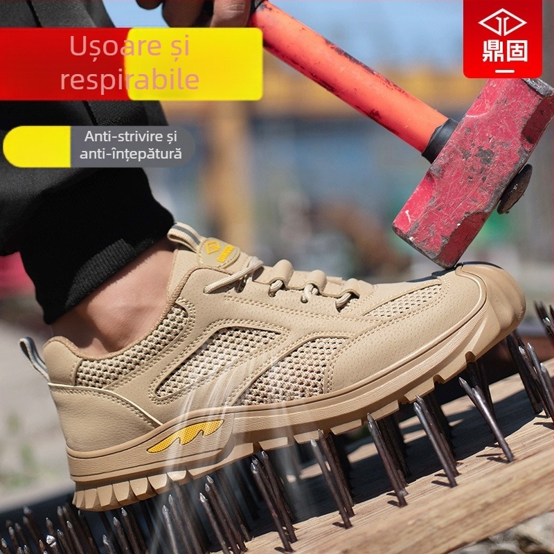 Ding Gu Încălțăminte de protecție pentru muncă – pentru bărbați, antișoc și anti-perforație, ușoare, cu vârf din oțel, respirabile vara