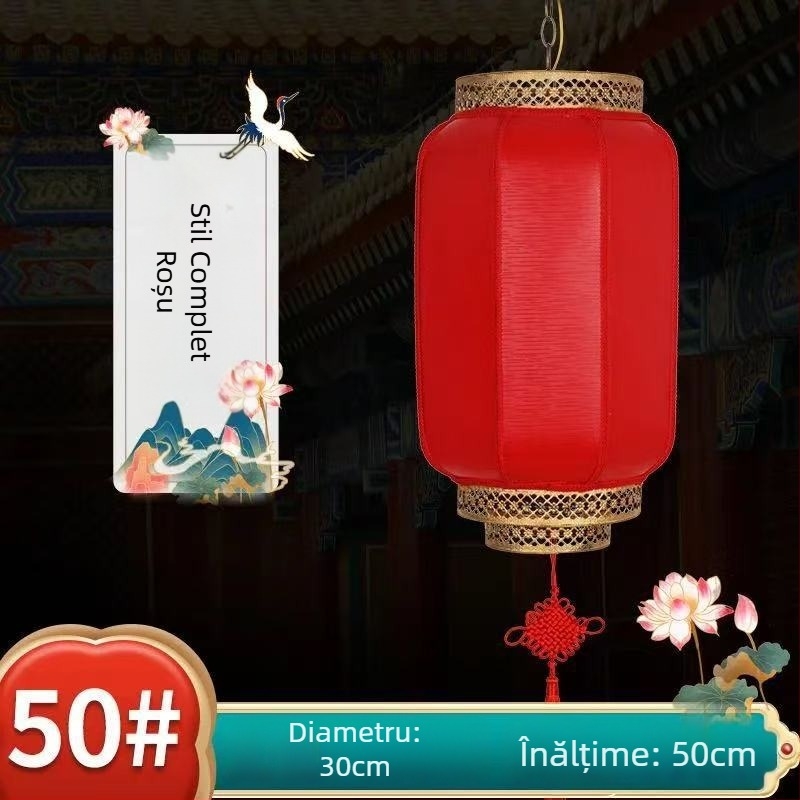 Lanterne exterioară impermeabilă roșie, artă din fier în stil chinezesc, formă anticǎ de dovleac de iarnă, textură piele de oaie artificială