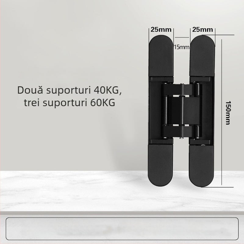 Balama ascunsă reglabilă tridimensional, 150×25 mm, din aliaj de zinc, pentru uși interioare din lemn