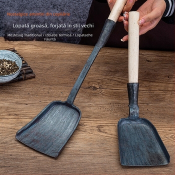 Spatulă de gătit din fier forjat, realizată manual, stil tradițional, pentru plită cu fund plat