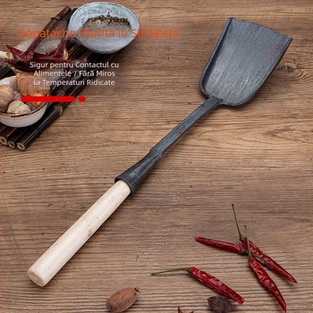 Spatulă de gătit din fier forjat, realizată manual, stil tradițional, pentru plită cu fund plat