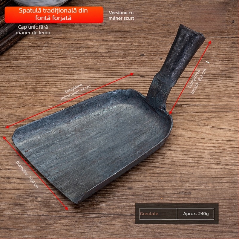 Spatulă de gătit din fier forjat, realizată manual, stil tradițional, pentru plită cu fund plat