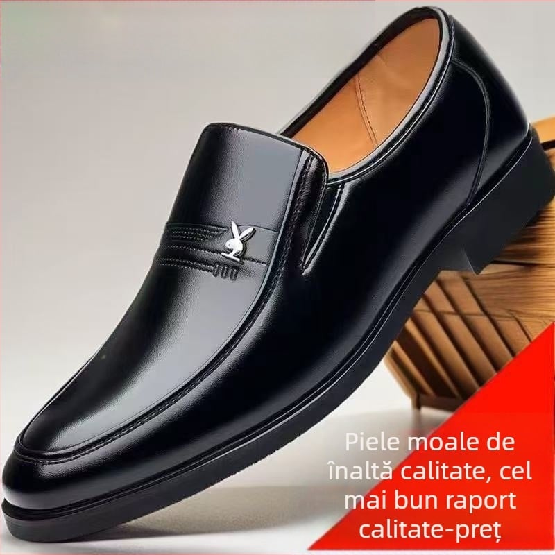 Pantofi loafer negri din piele pentru bărbați, slip-on, talpă moale, pentru birou